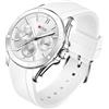 OFNS Orologi da uomo semplici da uomo al quarzo con quadrante grande cronografo orologi da polso con cinturino in silicone per studenti ragazzi, bianco, Classico