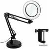 QWORK Lampada d'ingrandimento con morsetto e base, 10 lampade d'ingrandimento, 3 modalità di colore e 10 luminosità dimmerabile, lampada girevole regolabile, nero