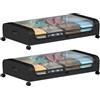 Buithafu Set di 2 contenitori per sottoletto, con ruote (80 x 44 x 18 cm), stabile cassapanca in acciaio al carbonio e tessuto, con finestra, cerniera e maniglie per il trasporto, ruote girevoli