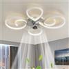 Dfiacn Lampadario Ventilatore dal Design Minimalista e Curvo Ventilatore da Soffitto con Luce Dimmerabile Reversibile 6 Velocità Plafoniera Ventilatore Telecomando e App per Soggiorno, Bianco