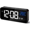 TOSUTO Sveglia Digitale,Sveglia da comodino Portatile,Orologio Digitale LED con Termometro,2 Sveglie,13 Tonalità,Controllo Vocale,4 Livelli Luminosità,Funzione Snooze,Formato 12/24h (Nero)