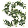 QWORK® 2PCS 180CM Ghirlanda di fiori artificiali, finte rosa bianca piante vite, per feste, feste di matrimonio, decorazioni per runner da tavolo