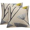 Jaotto Federe Confezione da 2 Federe Cuscini Divano Decorativi Fodere Quadrati Spandex 45x45cm Cuscino Copricuscini per Soggiorno Camera da Letto Casa(Foglie Beige,Set di 2)