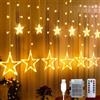 CNMTCCO Luci natalizie per interni, 12 luci a forma di stella, 2,5 m x 1 m luci decorative natalizie con timer, 8 funzioni, porta USB e vano batteria (Bianco Caldo)