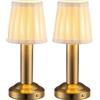 VISDANFO 2 lampade da tavolo a LED senza fili, con batteria da 4000 mAh, dimmerabili, vintage, con paralume in tessuto, lampada touch per camera da letto, bar, ristorante (oro).