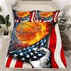 Loussiesd - Set di biancheria da letto con motivo basket, lenzuolo con angoli sportivo 3D, giochi d'acqua e fiamme, per ragazzi e adulti, con copripiumino a bandiera americana, ultra morbido, misura