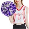SHTGOI 2 pompon da cheerleading pom poms con anello cheerleader, fiori a mano, per eventi sportivi, giochi a palla, balli, feste di carnevale, viola + argento