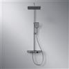 EMKE Sistema doccia con termostato, doccia a pioggia con termostato, 30 x 20 cm, set doccia a mano con 3 livelli di getto, sistema doccia a pioggia con ripiano in vetro, certificato KTW, antracite