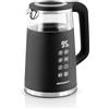 Berdsen Bollitore in acciaio inox, 1,7 l, capacità a scelta della temperatura, funzione di mantenimento del caldo, 2200 Watt, doppia parete, base piroette, fornello per acqua, silenzioso, nero
