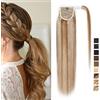 SEGO Coda di Cavallo Extension Capelli Veri Clip Fascia Unica Ponytail Extensions Aderire 100% Remy Human Hair Lisci Naturali Umani 45cm-90g # Castano Chiaro Dorato mix Biondo Chiarissimo
