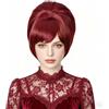 Linfairy Parrucca corta a nido d'ape rosso scuro anni '60 perfetta per feste di Halloween e cosplay parrucca bouffant per donna