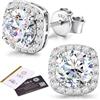 SLLAISS Moissanite Orecchini Argento 925 Brillante Punto Luce Diamante D Color VVS1 Taglio Cushion Halo Orecchino Argento Sterling per Donna Ipoallergenici Piccoli Lobo Brillantini 2ct