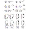 JeweBella 10Paia Piccoli Orecchini per Donna Ragazze Acciaio Chirurgico Ipoallergenico Set di Orecchini a Cerchio Pendenti Farfalla Fiore Zircone Multicolore Cartilagine Bambina Anallergici