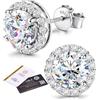 SLLAISS Moissanite Orecchini Argento 925 Brillante Punto Luce Diamante D Color VVS1 Taglio Cushion Halo Orecchino Argento Sterling Ipoallergenici Piccoli Lobo Brillantini Moissanite Rotonda 2ct