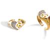 Rue des Mille - Anello Con Cuore - Foglia d'Oro | Anello Donna | Anello Cuore Donna Argento Con Foglia d'Oro E Zirconi Bianchi