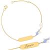Sakrami Bracciale Bambino, Bambina Oro 9KT con Aeroplano Azzurro e Nuvola - Piastrina Incidibile + Scatola Personalizzata - Idea Regalo Nascita, Battesimo, Comunione o Compleanno