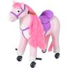 HOMCOM Cavallo a Dondolo per Bambini 3+ Anni con 4 Rotelle e Suoni Realistici, Dondolo per Bambini Imbottito con Poggiapiedi, 65x28x75 cm, Rosa