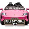 Mondial Toys Porsche Taycan Turbo S 24V Auto Elettrica per Bambini 2 Posti Macchina con Telecomando Ruote in Gomma Due Cinture a 3 Punti Luci LED Bluetooth Full Optional Carico Massimo 60 Kg Rosa