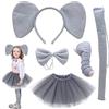 TSHAOUN 5 Pezzi Elefante Cosplay Set Costume Elefante Orecchie Coda e Fiocco Naso di Elefante Tutu Dress Up per Carino Costume Party Decoration Halloween Carnevale