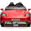Mondial Toys Auto Elettrica per Bambini 24V Porsche Taycan TurboS 2 Posti Macchina Elettrica con Ruote in Gomma Telecomando Luci LED Bluetooth Rosso