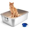 PWEZON Lettiera per Gatti in Acciaio Inox, Lettiera con maniglia per gatti e Conigli, Plateau d'alimentation rabattable, lettiere antiodore, superficie liscia antiaderente (60x40.5x16.5cm)