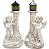 Generic Ornamenti da Giardino Statue Angelo Solare 2 PCS Sinistra ＆ Statue Giardino Destra Resina 7.7 Figurine Alte Statue Esterne Impermeabili per Regalo di Lavaggio della Casa per La Casa