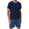Bresdk Pigiama Uomo Estivo Manica Corta Pigiami Due Pezzi Cotone Leggero Top Pigiama e Pantaloncini a Quadri Loungewear per Casa