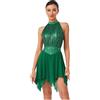 CHICTRY Abito da Pattinaggio Artistico Donna Chiffon Paillettes Vestito Danza Classica Abito da Ballo Leotard Body da Balletto Senza Manica Jazz Danza Moderna Verde A S