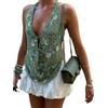 ensswliz Canotte da donna con paillettes scintillanti con scollo all'americana sexy senza maniche con scollo a V profondo cravatta senza schienale gilet estivo per feste in discoteca, B-Verde, M