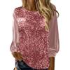 Generisch 2025 Camicetta Donna Girocollo, Manica Lunga Paillettes Sciolti, Camicetta Donna Elegante Camicia Con Cravatta, Colore: rosa., M