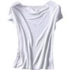 Generic Maglietta da donna in maglia 50% seta 50% viscosa con collo drappeggiato, bianco, M