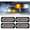 Teguangmei 4Pz Luci di Emergenza Ultrasottili 12LED Luci a LED Ambra/Bianca Pericolose Lampeggianti Stroboscopiche Comunemente Utilizzate nei Rimorchi per Roulotte Camion 12-24V