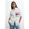 Desigual, Camicia taschino stampata 100% cotone, Donna, Cotone, Bianco, L
