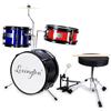 Lexington Set di batteria per bambini 3 PC, set di batteria per bambini con cassa, tom, grancassa, pedale della grancassa, sgabello, piatti, bacchette, nero, blu, rosso