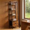 FurnitureR Libreria da ufficio, stile scala, 42 x 29 x 141 cm, con cassetto in tessuto, 5 livelli, pannelli in legno da 12 mm e telaio in metallo da 20 mm, parete posteriore da 7,5 cm, mensola moderna