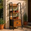 FurnitureR Tavolino da giardino, scala 42 x 29 x 110 cm, 4 ripiani, cassetto in tessuto, pannelli in legno da 12 mm e telaio in metallo da 20 mm, parete posteriore da 7,5 cm, scaffale decorativo per