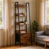 FurnitureR Libreria scala a 5 livelli, 42 x 29 x 141 cm, con cassetto in tessuto, ripiani in legno da 12 mm e telaio in metallo da 20 mm, parete posteriore da 7,5 cm, elegante scaffale per soggiorno