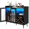 YITAHOME Armadietto da bar con luci LED regolabili, caffetteria con portabottiglie e ganci e anta in acrilico, credenza da cucina per buffet per casa, bar, sala da pranzo, soggiorno, nero