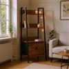 FurnitureR Libreria a 4 ripiani, 42 x 29 x 110 cm, con cassetto in tessuto, ripiani in legno da 12 mm e telaio in metallo da 20 mm, parete posteriore da 7,5 cm, elegante scaffale per soggiorno in