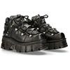 New Rock Stivali Unisex in Vera Pelle Nera con Lacci M-106-C66