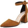 QUEEN HELENA Décolleté Scarpe con Tacco Medio Eleganti a Punta Chiusa con Cinturino Donna ZM9202 Marrone 37