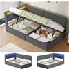 AOGLLATI Letto Singolo con Contenitore Idraulico 90x200, Divano Letto Singolo con Testiera Imbottita y Luce LED Regolabile, Struttura Letto Singolo con Stazione di Rricarica, Salvaspazio, Grigio Scuro