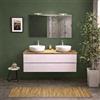 Kiamami Valentina - Mobile Bagno Sospeso 120 cm Bianco con Top Rovere, 2 Cassetti Soft Close, Specchio con Lampade, Predisposizione Doppio Lavabo