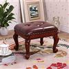 Generic Pouf ottomano - Sgabello da caffè vintage di lusso imbottito in poliuretano con gambe intagliate in legno, design piccolo marrone scuro, ideale per soggiorno o camera da letto