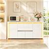 UTTQEW Credenza Bianca Laccata 4 Ante 2 Cassetti con Illuminazione LED, Mobile di Riordinamento Comò Moderno, Credenza da Cucina per Soggiorno, Cucina o Ingresso, Design Alto Lucido, Bianco (Bianco
