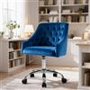 Fiximaster Homeoffice Sedia da ufficio in velluto, ergonomica, regolabile in altezza, girevole con ruote e gambe in metallo, moderna sedia da trucco per studio (Blu)