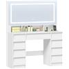 Hzuaneri 108 cm Toeletta Trucco, Postazione Trucco con Grande Specchio HD, Ciabatta Multipresa, Illuminazione a LED, 9 Cassetti, 3 Scomparti Portaoggetti, per Camera da Letto, Bianco 1180303XEU