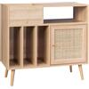 sweeek Mobile per vinili con Decorazioni in Canna e Legno Marrone Naturale - 83x39x77 cm