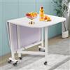 Gdetnysty Tavolo pieghevole da pranzo, 120 x 80 x 75 cm, portata 100 kg, con 6 ruote girevoli e freni, impermeabile, effetto legno, per balcone, terrazza, giardino, mobile (bianco)