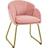 Yaheetech Poltroncina Camera da Letto Salotto Poltrona Soggiorno Imbottita Alta Moderna Ergonomica in Velluto con Schienale Circolare Braccioli Gambe in Metallo Portata 136 kg Rosa